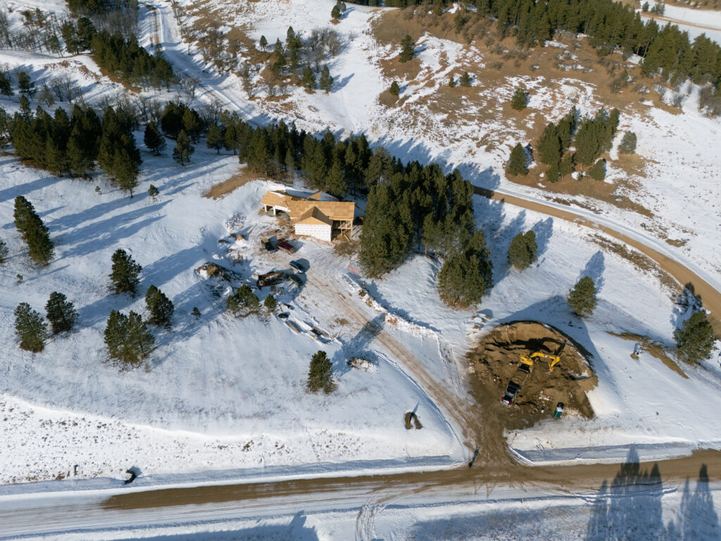 Aerial of 12290 Prairie View Loop in Whitewood, SD showing landscape.