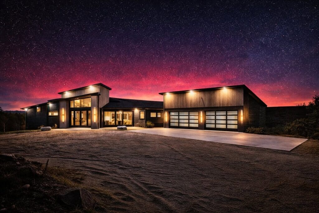 Modern custom home designed and built by Legacy Custom Homes & Design in the Black Hills, featuring custom architecture, expansive glass windows, contemporary exterior finishes, and thoughtful site-specific design.